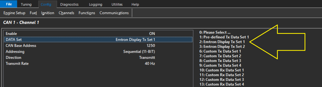 Figure 6.2 — CAN 1 Channel 1 setup menu.
