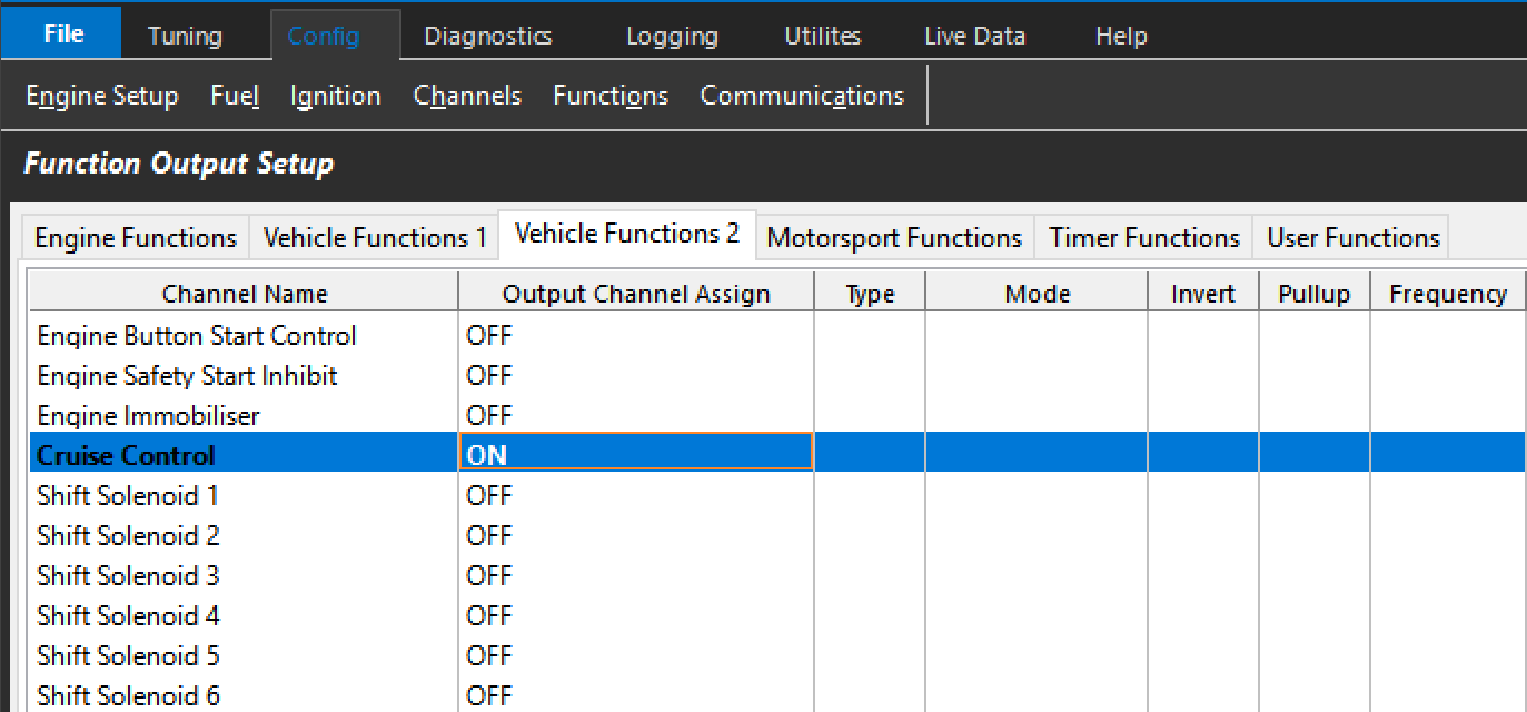 Figure 3.0 — Runtime menu, Cruise Control runtimes.