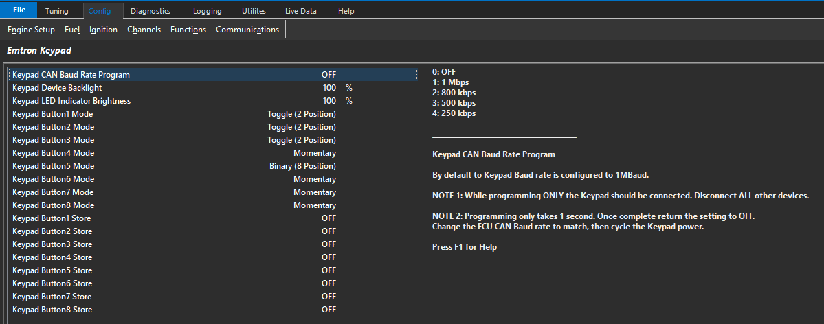 Figure 1.8 — Emtron Keypad programming page.