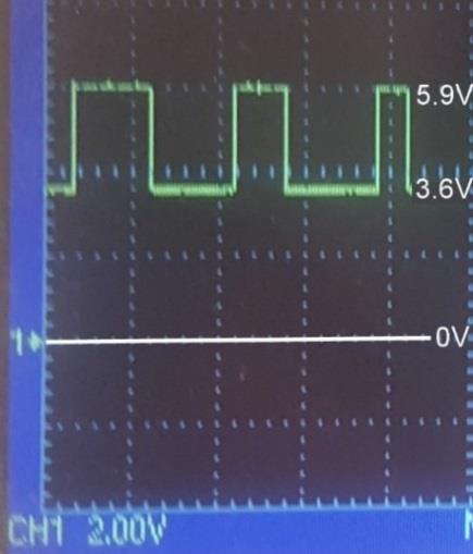 Figure 1.0 — Scope of an MR sensor (330R pullup at 8V): High output 5.9V, Low output 3.6V, against the 0V reference.