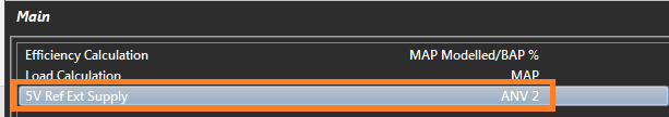 Calculated Runtime → Main: the &ldquo;5V Ref Ext Supply&rdquo; is assigned to an input source (here ANV 2).