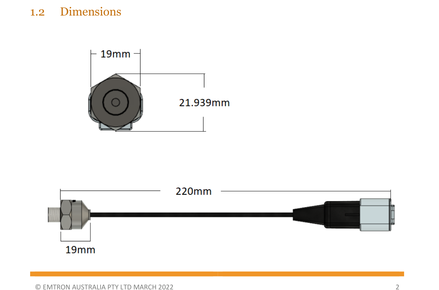 MAP Sensor 1.0 Bar dimensions.