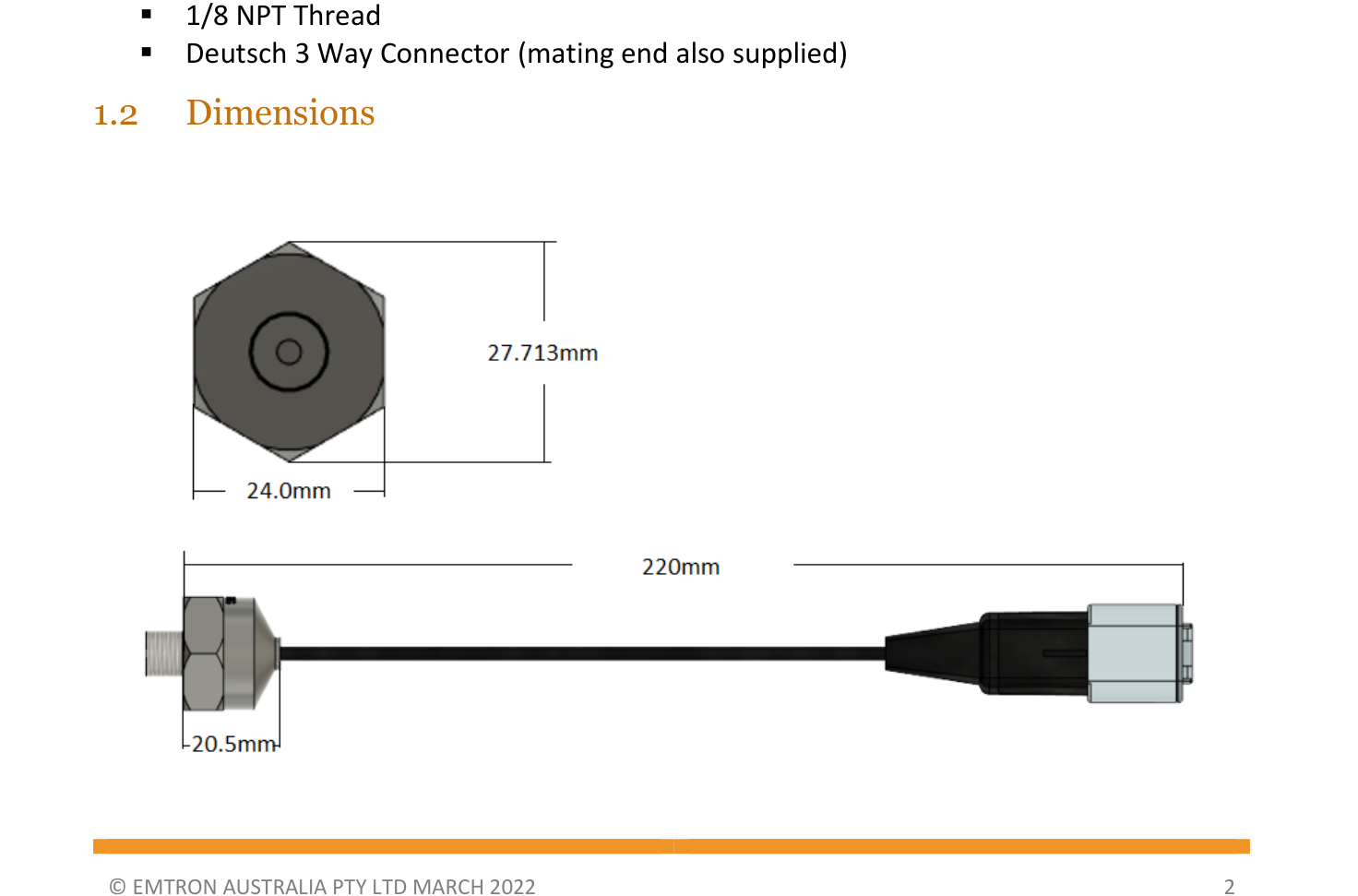 MAP Sensor 100psi dimensions.