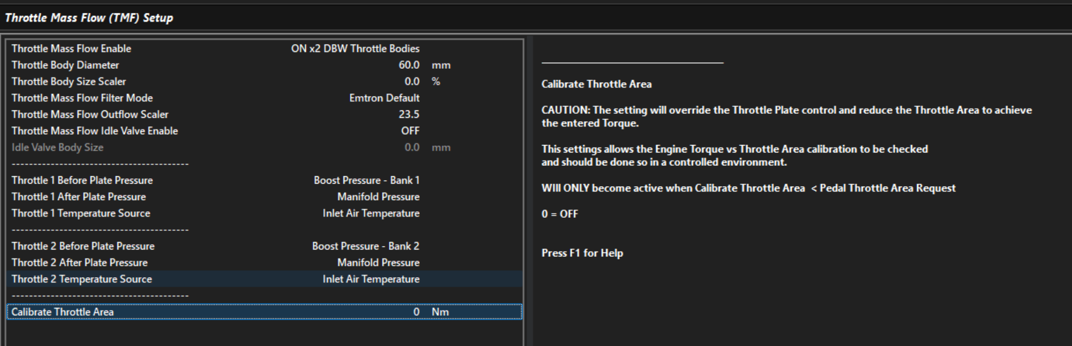 Calibrate Throttle Area