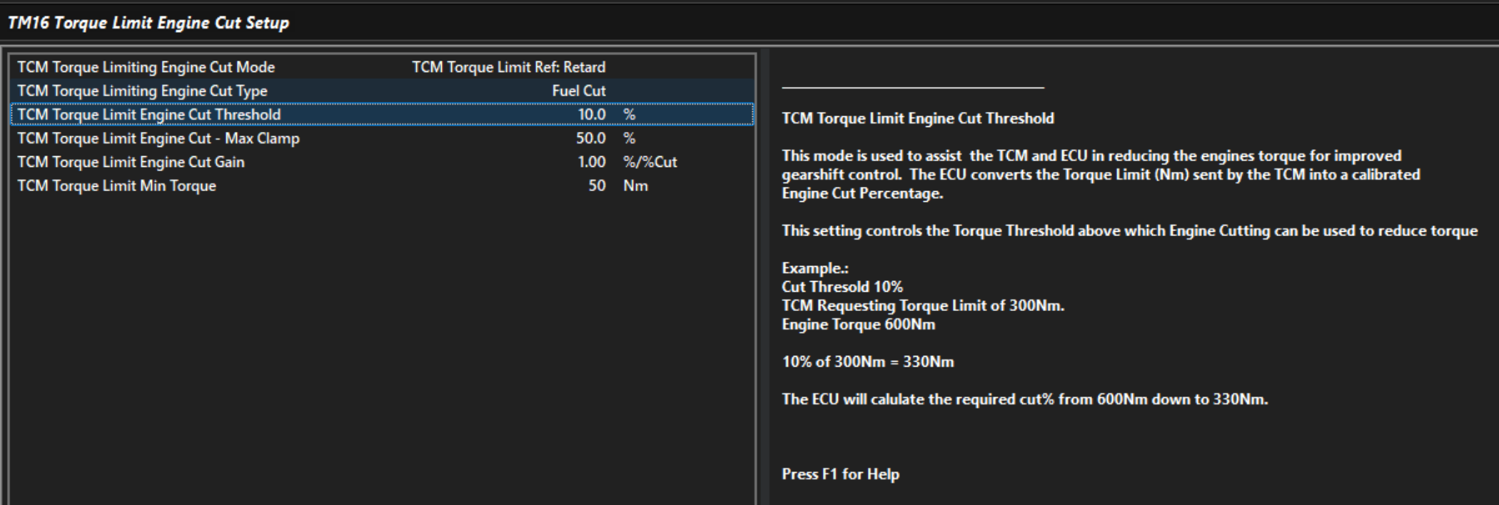 TM16 Engine Cut Setup