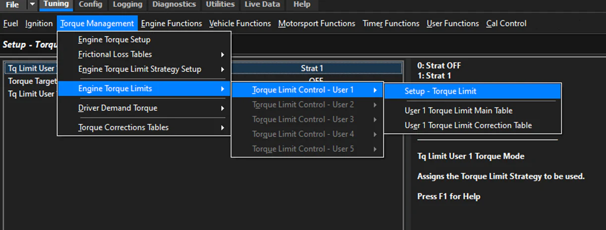 Screenshot 1: Torque Limit Control – User 1